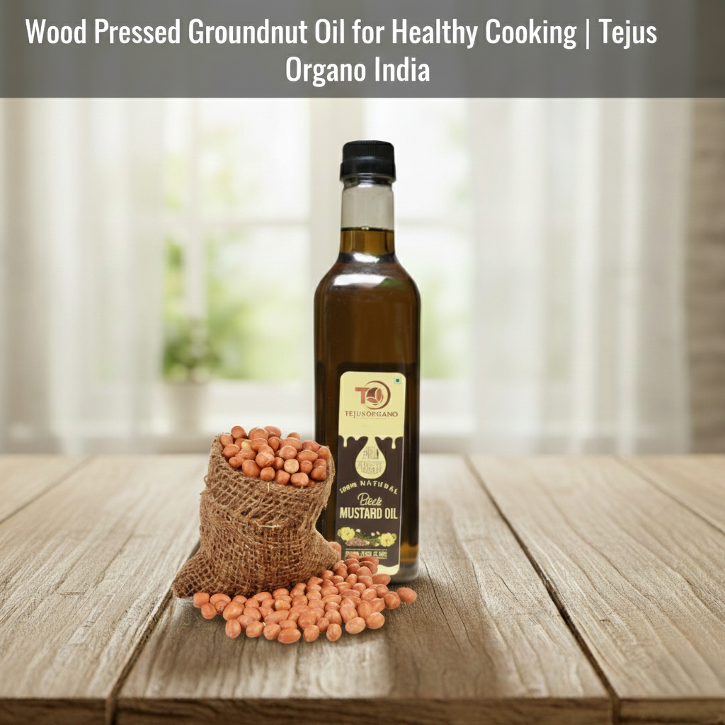 Wood Pressed Groundnut Oil for Healthy Cooking | Tejus Organo India